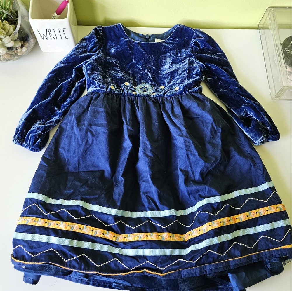Hanna Andersson Crushed Velvet Embroidered Dress Size 4/100 CM